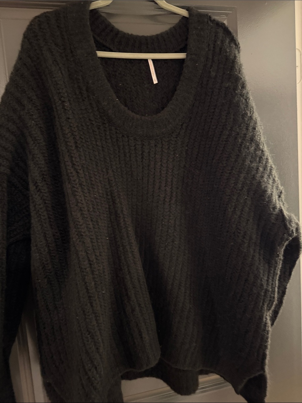 Free People Black Ribbed Scoop Neck Sweater